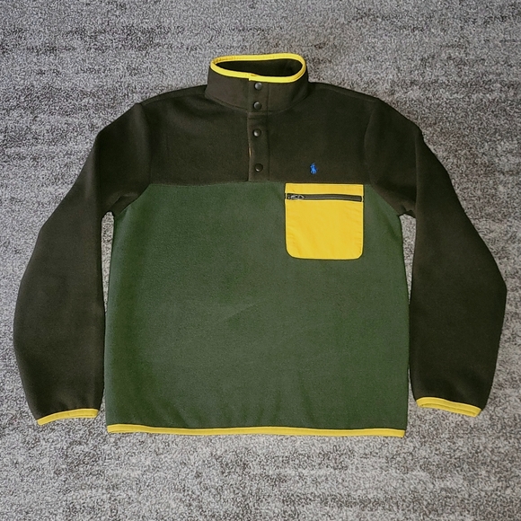 Boys Polo Ralph Lauren Performance Color Blocked Fleece Quarter Button Sweater L - Picture 1 of 8